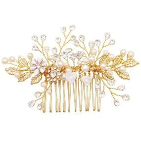 img 4 attached to 💍 Bendable Gold Bridal Hair Comb - Sparkling Pearl Crystal Hair Accessory for Women, Perfect for Weddings