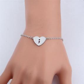 img 1 attached to 💔 KUIYAI Silver Heart Hollow Out Charm Bracelet - Survivor Semicolon Suicide Awareness (Silver)