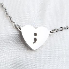 img 3 attached to 💔 KUIYAI Silver Heart Hollow Out Charm Bracelet - Survivor Semicolon Suicide Awareness (Silver)