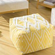 🪑 idee-home geometric pouf ottoman: plush tufted footstool, cotton woven boho cover - 17"x17"x11 logo