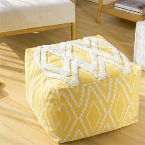 img 4 attached to 🪑 Idee-Home Geometric Pouf Ottoman: Plush Tufted Footstool, Cotton Woven Boho Cover - 17"x17"x11