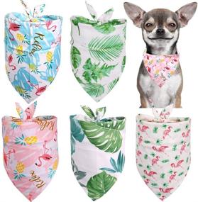 img 4 attached to 🐶 Stylish 5PCS/Pack Adjustable Pet Dog Puppy Bandanas: Rainforest & Flamingo Summer Scarf Bandage