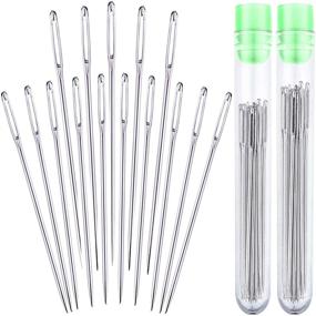 img 4 attached to 🧵 Convenient Bundle: Large-eye Hand Sewing Needles 2.3 inches (60mm) 5 pcs + Big Eye Stitching Needles 2 inches (52mm) 10pcs with Storage Tube