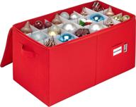 🎄 christmas ornament storage container with dividers: 54 - 4" ornament box - holiday décor organizer bin (red) logo