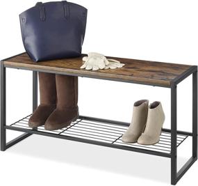 img 1 attached to 🛋️ Brown Modern Industrial Entryway Bench with Shoe Storage by Whitmor