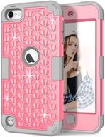 📱 hocase pink/gray ipod touch case for a2178, a1574, a1509, a1421 - shockproof hybrid glitter protective cover with silicone rubber and hard plastic - 7th/6th/5th generation-compatible logo