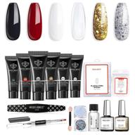 modelones poly extension gel nail kit - 6 pcs glitter poly nail gel kit with slip solution for manicure - french nail art design builder extension gel beginner set logo