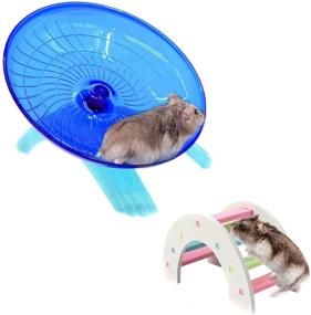 img 4 attached to 🐭 Durable 2-Pack Rat Flying Saucer Exercise Wheel & Wood Bridge Rainbow Climb – Silent Jogging Spinner for Mouse Hedgehog Chinchilla Pets Hamsters Gerbil Cage Toy