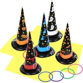 img 4 attached to 🎃 Pack of 10 Inflatable Witch Hat Ring Toss Games - Perfect Halloween Party Favors for Kids and Adults