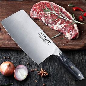 img 2 attached to 7 Inch Blade TENQUAN Chinese Cleaver Knife - High Carbon Stainless Steel 🔪 Meat, Vegetable, and Butcher Knife for Home, Kitchen, and Restaurant Use, German Anti-Rust Chef Knives