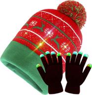 🎅 light up led christmas hat and gloves set: festive xmas beanie knit novelty cap - ugly sweater holiday theme logo