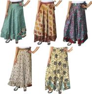 👗 lot of 5 pcs - women's indian sari magic wrap around long skirt with two layers logo