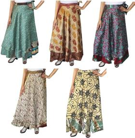 img 4 attached to 👗 Lot of 5 Pcs - Women's Indian Sari Magic Wrap Around Long Skirt with Two Layers