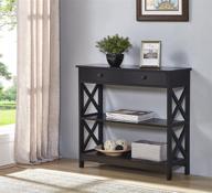🖤 sleek black finish console sofa entry table: 3-tiered design with shelf and two drawers logo