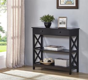 img 2 attached to 🖤 Sleek Black Finish Console Sofa Entry Table: 3-Tiered Design with Shelf and Two Drawers
