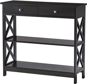 img 1 attached to 🖤 Sleek Black Finish Console Sofa Entry Table: 3-Tiered Design with Shelf and Two Drawers