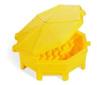 🟡 yellow hinged lid poly drum funnel - drm672-yw, ideal for 55 gal tight-head steel & poly drums - 29" d x 11" h, from new pig logo