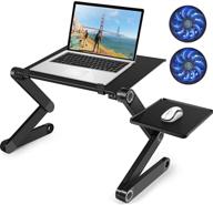 laptop stand with cooling fans, portable table for bed sofa couch, adjustable ergonomic aluminum lap desk, foldable workstation for office, notebook holder tablet riser logo