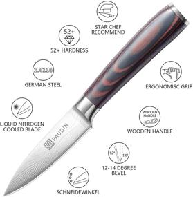 img 2 attached to 🔪 PAUDIN 3.5 Inch Paring Knife - German High Carbon Stainless Steel Kitchen Knife for Precise Fruit and Vegetable Cutting, Chopping, and Carving