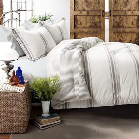 img 4 attached to 🛏️ Lush Decor Full Queen Gray Farmhouse Stripe Comforter Set - 3 Piece Reversible Bedding Collection