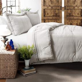 img 1 attached to 🛏️ Lush Decor Full Queen Gray Farmhouse Stripe Comforter Set - 3 Piece Reversible Bedding Collection