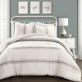 img 3 attached to 🛏️ Lush Decor Full Queen Gray Farmhouse Stripe Comforter Set - 3 Piece Reversible Bedding Collection