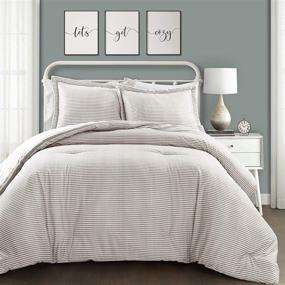 img 2 attached to 🛏️ Lush Decor Full Queen Gray Farmhouse Stripe Comforter Set - 3 Piece Reversible Bedding Collection