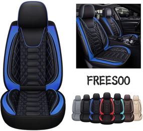 img 4 attached to 🚘 FREESOO Car Seat Covers: Front-Only Leather Protectors with Full Coverage, Airbag Compatible - Universal Fit for Cars, SUVs, Sedans, Trucks, Vans - Black Blue (8-2PCS)