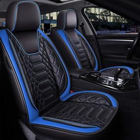 img 3 attached to 🚘 FREESOO Car Seat Covers: Front-Only Leather Protectors with Full Coverage, Airbag Compatible - Universal Fit for Cars, SUVs, Sedans, Trucks, Vans - Black Blue (8-2PCS)