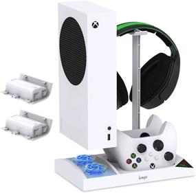 img 4 attached to 🌀 Enhanced Vertical Cooling Fan Stand for Xbox Series S - Dual Controller Charging Dock and Rechargeable Battery Pack Included - White