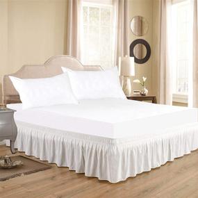 img 3 attached to 🛏️ COTTINGOS Full Size 18" Drop White Wrap Around Bed Skirt - Elastic Dust Ruffle for Easy Fit