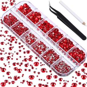 img 4 attached to 💎 2000pcs Flat Back Gems, Round Crystal Rhinestones in 6 Sizes (1.5-6 mm), with Pick Up Tweezer and Picking Pen – Ideal for Crafts, Nail Art, Face Painting, Clothing, Footwear, Handbags – DIY Accessories (Red)