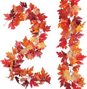 img 4 attached to 🍁 Thanksgiving Garland - Set of 2, 5.9 Feet per Piece - Autumn Maple Leaf Home Mantle Fall Garland Decor - Indoor Artificial Fall Leaves Garland for Thanksgiving Decorations