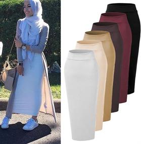 img 1 attached to 🧕 Ababalaya Women's Muslim Elastic Waist Ankle Length Pencil Bodycon Thicken Knitted Skirt: Modest and Stylish Islamic Fashion for Women