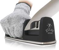 🔪 zulay kitchen knife sharpener & cut-resistant glove: restore, polish & repair blades easily with 2-stage sharpening tool - ideal for dull steel, paring, chefs, and pocket knives - stainless steel & tungsten logo