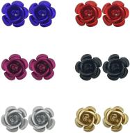 🌹 yunxi 6 pairs stainless steel rose flower earring studs set - assorted colors, nickel-free design logo