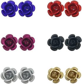 img 4 attached to 🌹 YUNXI 6 Pairs Stainless Steel Rose Flower Earring Studs Set - Assorted Colors, Nickel-free Design