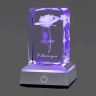 hochance 3d rose crystal with led colourful light base: perfect christmas gifts for girlfriend, wife, mom, and women- birthday presents lamp, thanksgiving anniversary night light logo