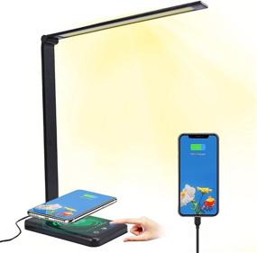 img 4 attached to Black LED Desk Lamp with USB Charging Port, Wireless Charger, Touch Control, 5 Lighting Modes, 5 Brightness Levels, 30/60 Min Auto Timer, Eye-Friendly Modern Desk Lamps for Home Office