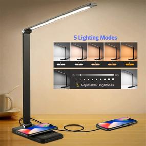 img 2 attached to Black LED Desk Lamp with USB Charging Port, Wireless Charger, Touch Control, 5 Lighting Modes, 5 Brightness Levels, 30/60 Min Auto Timer, Eye-Friendly Modern Desk Lamps for Home Office