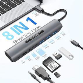 img 3 attached to 💻 8-in-1 USB C Multiport Adapter for MacBook Pro - Includes 4K HDMI, USB 3.0, USB-A Ports, 60W Power Delivery, SD/TF Card Reader - USB Dongle Compatible with MacBook Pro/Air XPS