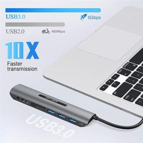 img 2 attached to 💻 8-in-1 USB C Multiport Adapter for MacBook Pro - Includes 4K HDMI, USB 3.0, USB-A Ports, 60W Power Delivery, SD/TF Card Reader - USB Dongle Compatible with MacBook Pro/Air XPS