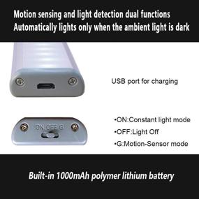 img 1 attached to 💡 Otinlai Silver Warm 3 Pack - Under Cabinet Lights with Motion Sensor, 10 LED Night Light, Battery Powered LED Bar Light, USB Rechargeable Magnetic Stick-On LED Lights for Anywhere Use