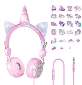img 4 attached to 🦄 Unicorn Kids Headphones with Microphone - Ideal for Online Learning, Travel, and School - Pink, 85dB Volume Limit, Stereo Sound - Compatible with Smartphone, Tablet, Kindle, PC - 3.5mm Audio Jack