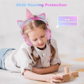 img 2 attached to 🦄 Unicorn Kids Headphones with Microphone - Ideal for Online Learning, Travel, and School - Pink, 85dB Volume Limit, Stereo Sound - Compatible with Smartphone, Tablet, Kindle, PC - 3.5mm Audio Jack