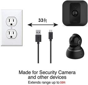 img 2 attached to Кабель удлинителя питания Micro USB длиной 33 фута для камеры Wyze Cam/Wyze Cam Pan, 🔌 Blink XT Cam и др. - Быстрая зарядка для безопасности камеры (черный)
