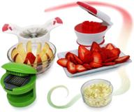 🍓 efficient 3-in-1 kitchen tool bundle: strawberry & apple slicer, garlic press & thin slicer - 16 slices with ease! logo