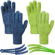 🧤 efficient 4 pack blind cleaner duster tool set with microfiber gloves - clean mirrors, blinds, cars in blue and green logo