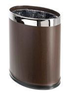 invisi-overlap metal trash can - a stylish open top small office wastebasket with oval shape (wood look) logo