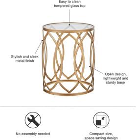 img 1 attached to Madison Park Arlo Accent Tables - Glass Top Hollow Round with Small Metal Frame, Geometric Eyelet Pattern, Luxe Modern Stylish Nightstand for Living Room, Bedroom Furniture in Gold